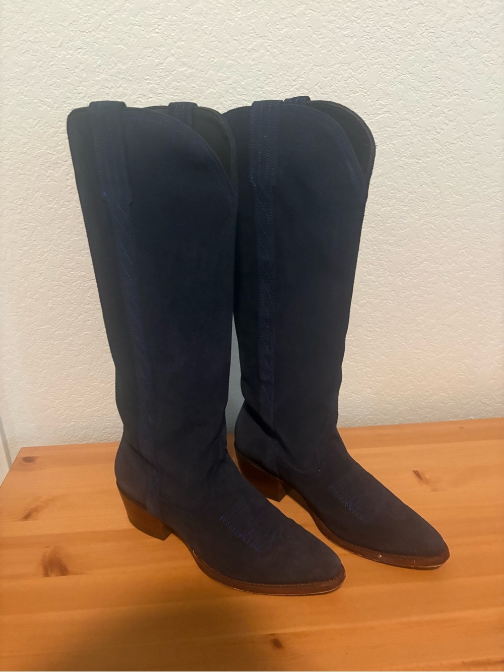 Tecovas Abby Navy Suede Knee-High Western Boots